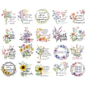 UV DTF Cup Wraps - 20 Sheet Bible Verse UV DTF Transfer Stickers, Christian UVDTF Cup Wraps for 16 oz, Inspirational Quotes, Flower Style Rub on Transfer for Glass, DIY Crafts