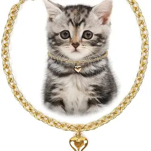 Dog Collar and Cat Chain Necklace Stainless Steel Adjustable 18K Gold Heart-Shaped Necklace for Small Pets Cats Kitten Puppy
