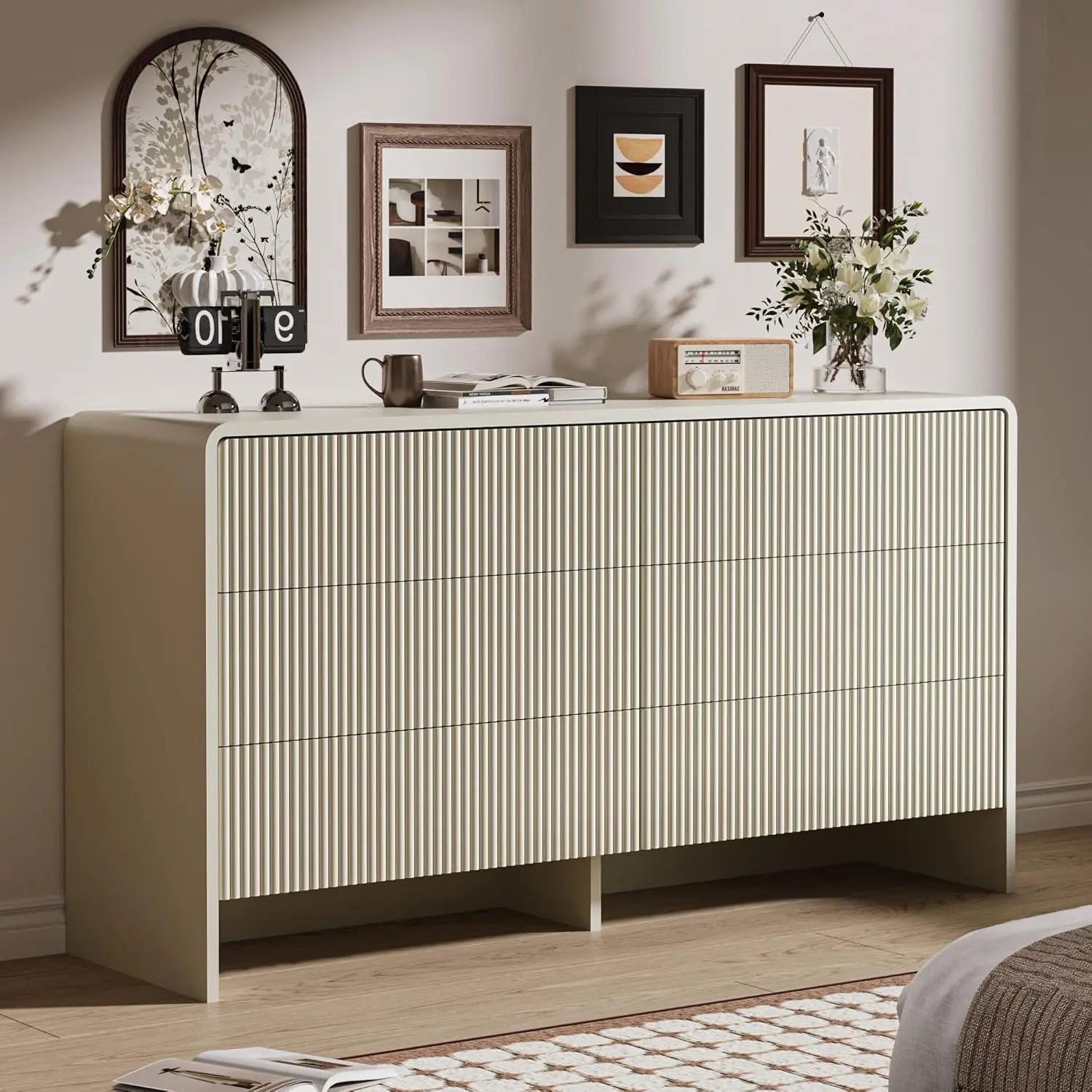 white christmas dresses Izzy Curved Rattan 5 Drawer Dresser, Natural main image 0