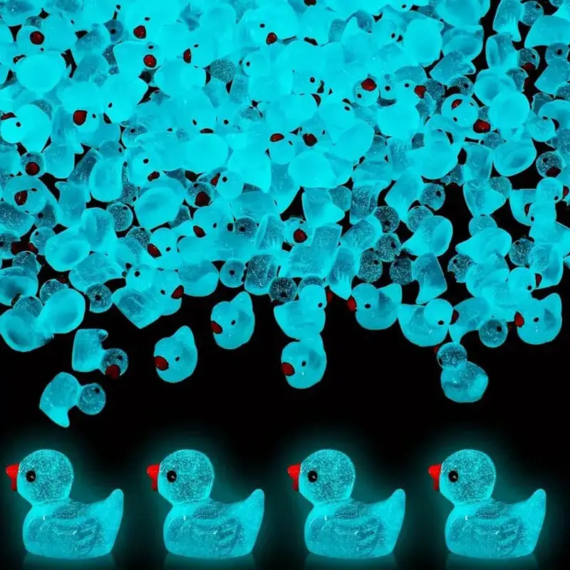 50pcs Glow-In-The-Dark Mini Resin Ducks, Blue Aquarium Decor, Fish Tank Decor, Fish Tank Decorations, Garden Landscape, Holiday Party Halloween DIY Crafts, Home Decoration Gifts
