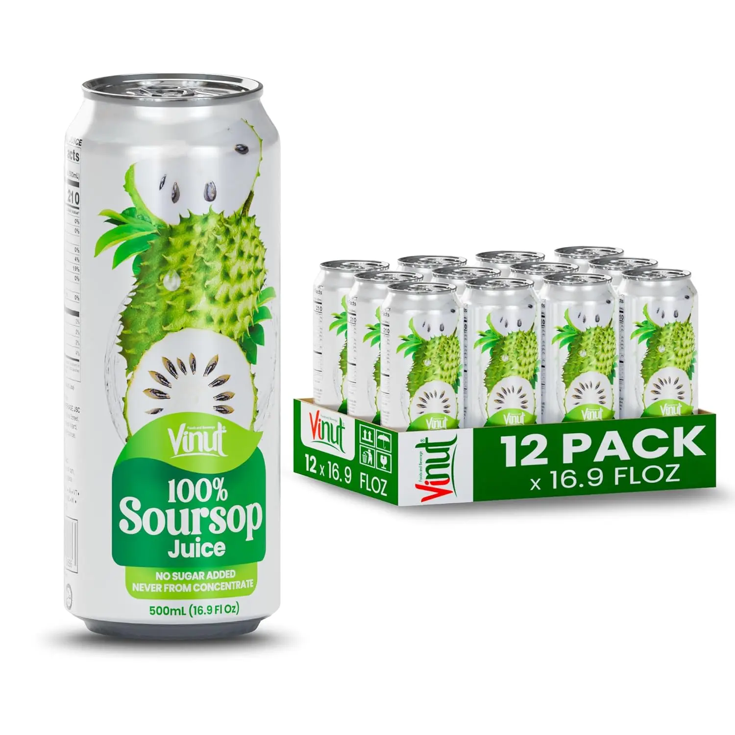 Vinut 100% Soursop Juice 16.9 fl oz 6/12/24 Pack No Added Sugar Pure Guanabana Tropical Drink Non-GMO Vegan Gluten-Free Natural Beverage
