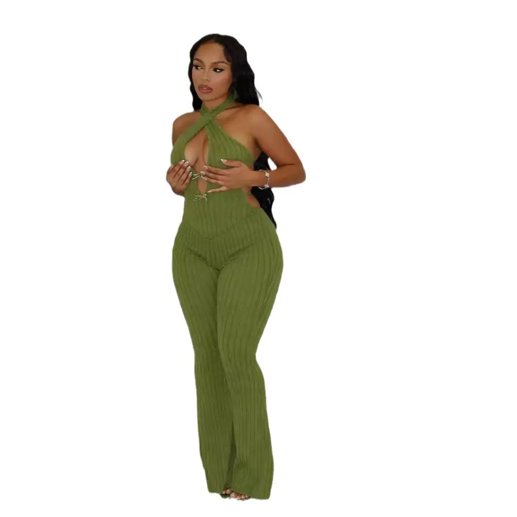 Backless Halter Jumpsuit – Lace-Up Slim Fit Street Style for Women