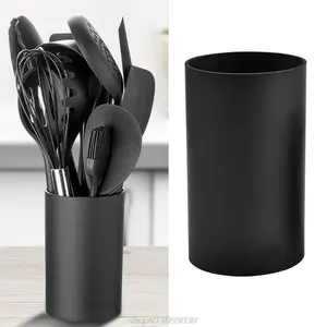 Kitchen Utensil Holder Black Plastic Cylinder Storage Tableware Drying Canister Cutlery Tools J17 21 Dropship