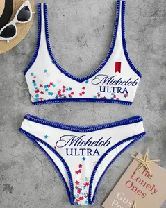 Michelob Ultra Fashion Beach Sport Star Print Bikini Set U89