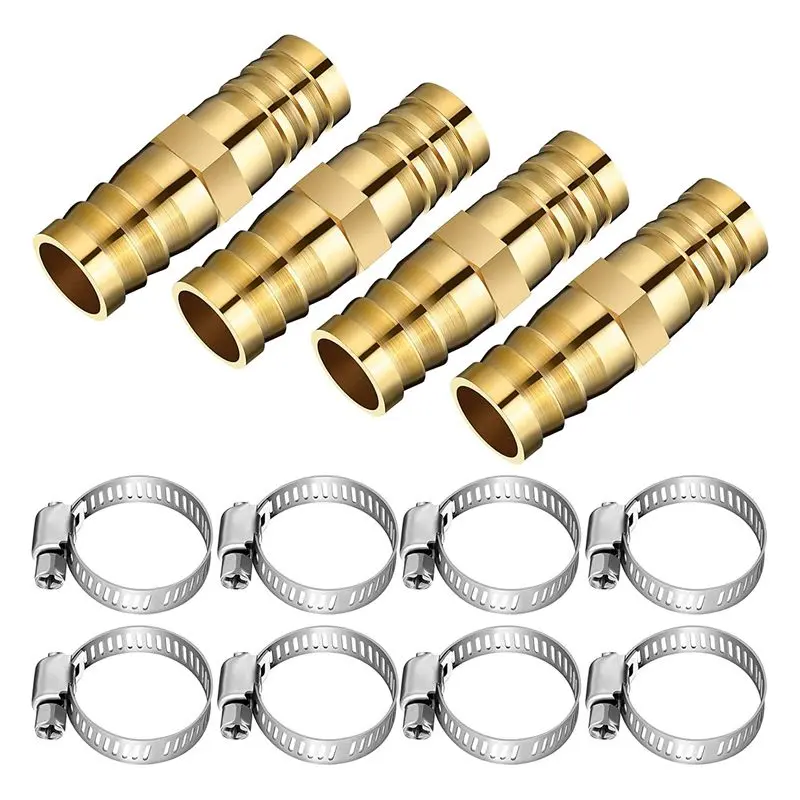 QYKF 12Pcs Solid Brass Garden Hose Repair Fitting Kit, Water Pipe Connectors with Secure Clamps