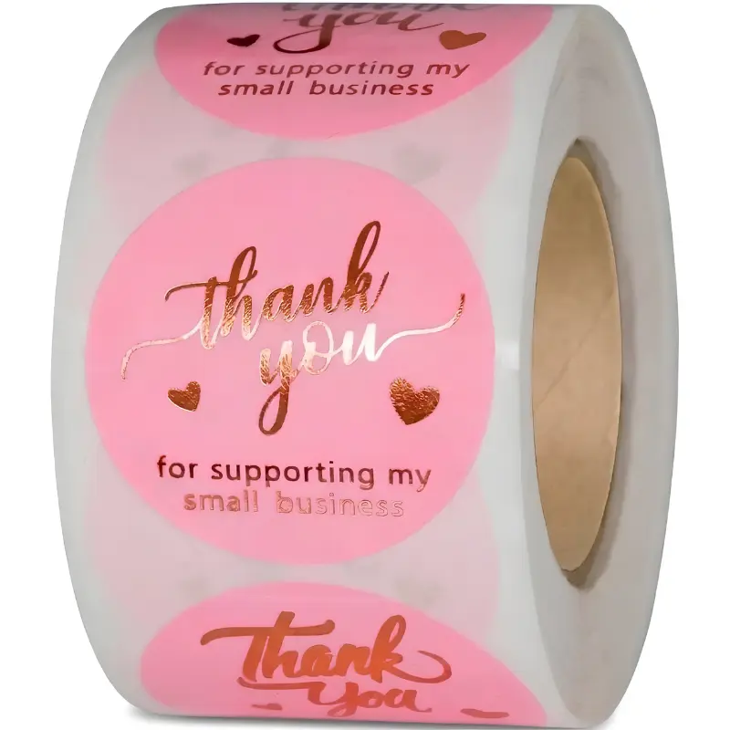 500 PCS Thank You Stickers 1.5 Inch Pink & Rose Gold Self Adhesive Waterproof Labels, Round Envelope Seal Stickers for Small Business Packaging, Gift Wrapping, Mailers, Favors, Crafts & Boutique Supplies
