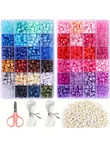 1200 Beads DIY Jewelry Making Kit, 48 Colors Pony Beads & Letter Beads, Elastic Thread & Scissors, Friendship Bracelets, Gift Ideas