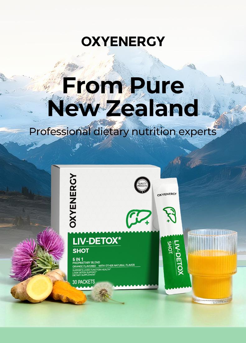 OXYENERGY LIVER-DETOX Shot - Turmeric & Milk Thistle Liver Support Supplement, Orange Flavor, 30 Packets