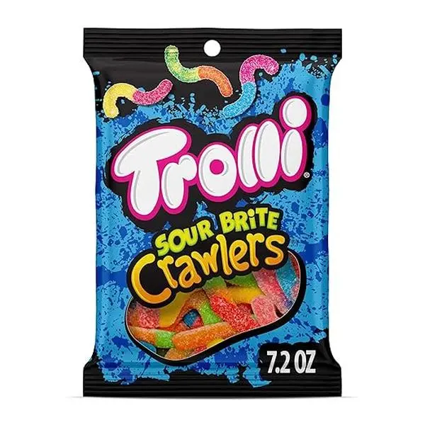 Trolli Sour Brite Crawlers, Candy, Cherry-Lemon, Strawberry-Grape & Orange-Lime, Sweet and Sour, Gummy Worms, Back to School Sweet Treat, 7.2 oz