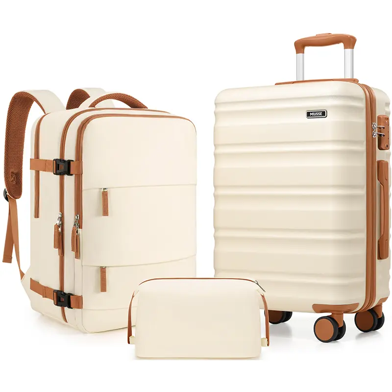 Miusse 3-Piece Anti-Shock Modern Compact Crash-Resistant Shock-Absorbing Hardside Luggage Set - 20in Spinner Carry On, Lightweight, TSA Lock, YKK Zipper, Telescoping Handle, Fully Lined Interior for Summer, Outdoor Use, Anti-Shock Luggage Sets, Modern Lug