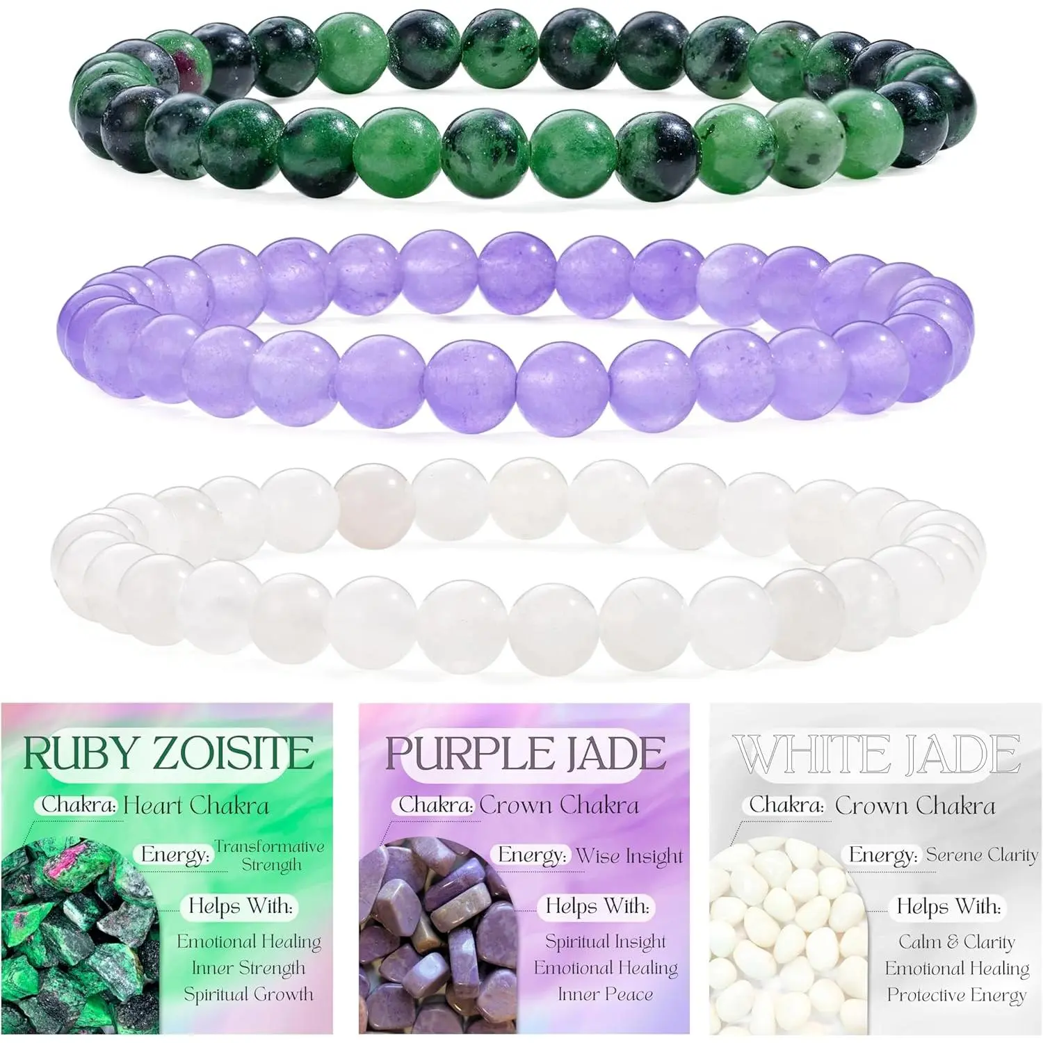 Ruby Zoisite + Purple Jade + White Jade