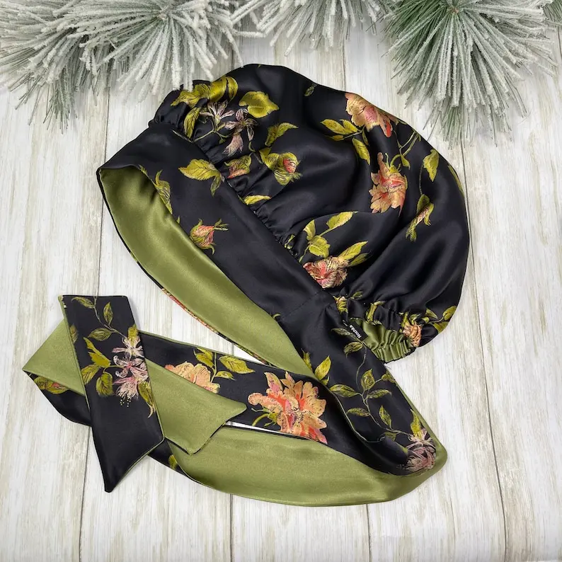 Reversible 100% pure mulberry silk bonnet with ties Reversible 100% pure mulberry silk bonnet with ties