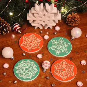 Snowflakes Ceramic Coasters (Set of 4) - Round Coasters - Winter Coaster Gift Set - Christmas Ceramic Coasters - Holiday Coasters