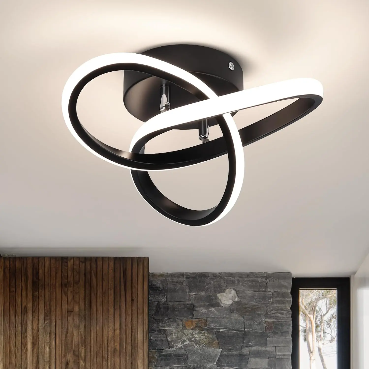 Modern LED Semi-Flush Mount Ceiling Light Fixture - Curved Design, 3-Color Dimming Close-to-Ceiling Lamp for Bedroom,    Bathroom, Kitchen, Hallway, Balcony, Laundry Room & Stairwell
