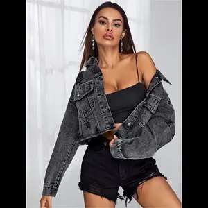 New Women's Fashion Trendy Classic Ripped Versatile Denim Jacket, Fitted Style, Zipper Fly Closure, Perfect for Spring Black Coats