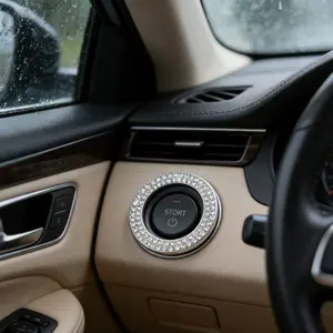 Car One-Button Start Button Decorative Ring, Rhinestone Start Circle, Interior Modification Sticker, Car Ignition Switch Decoration