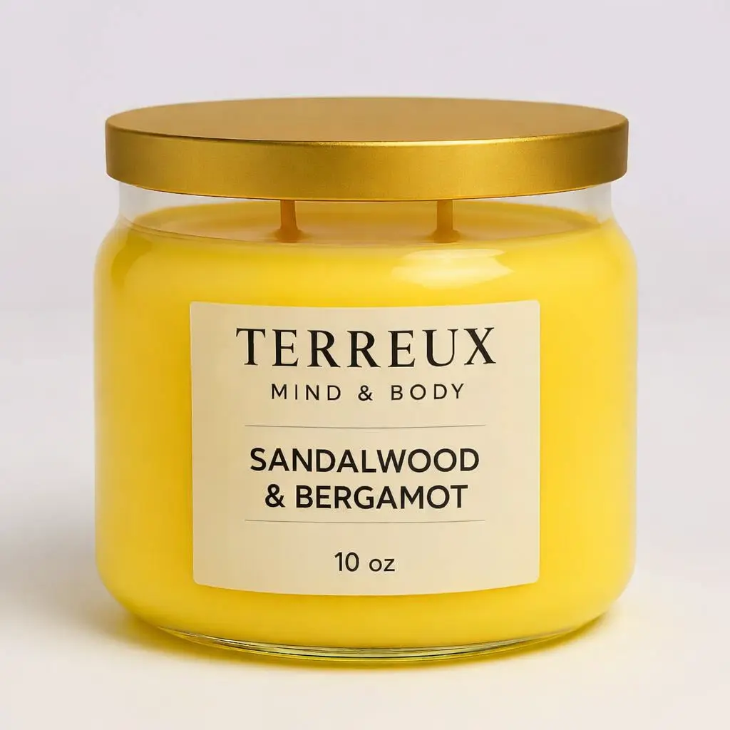 Terreux Mind & Body Wellness Scented Candle, 10 oz Aromatherapy Candle with Gold Lid for Relaxation