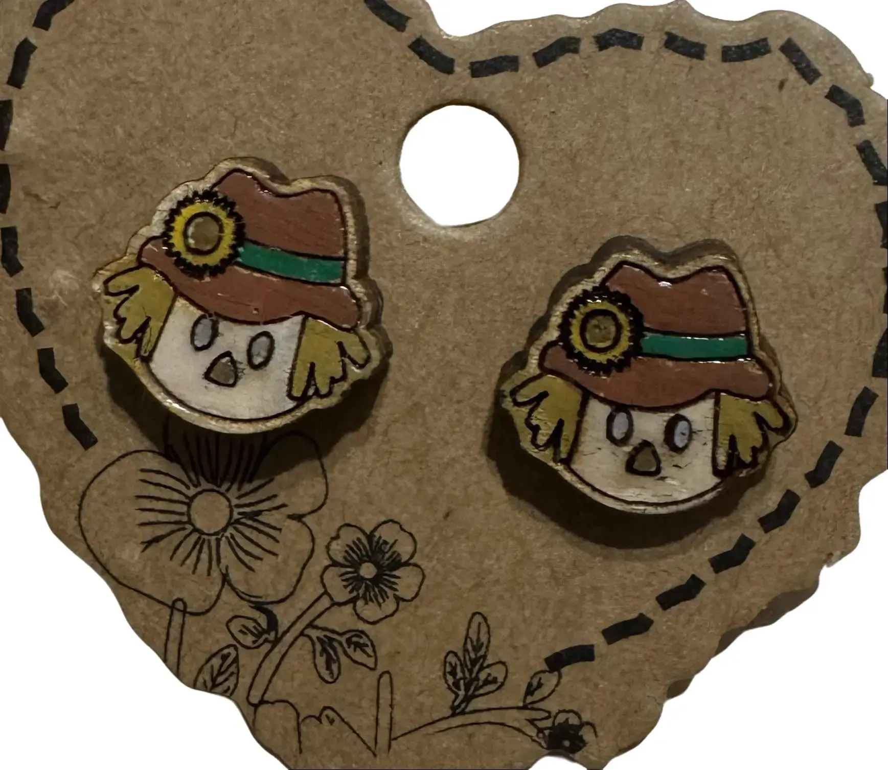 Hand-Painted Hypoallergenic Wood Resin-Sealed Fall Stud Earrings - Pumpkin, Scarecrow, Latte Designs
