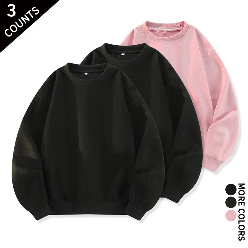 Unisex Basic Sweatshirt 3PCS Set Loose Fit Crew Neck Pullover Solid Color For Home Campus Shopping Street Daily Look