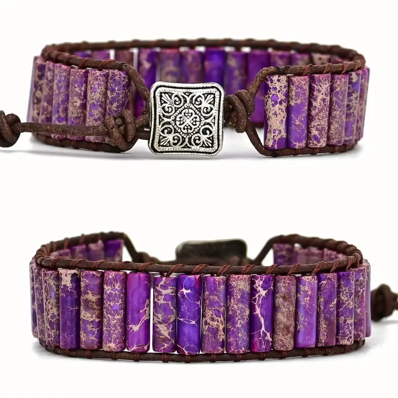 Handmade Charm Women's Purple Flower Bracelet, Bohemian Natural Stone Beaded Bracelet, Bead Packaging Bracelet Jewelry
