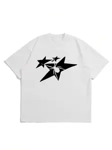 Men's Regular Fit Star Print Round Neck Short Sleeve Tee, Casual Fashion Crew Neck T-shirt for Daily Wear, Menswear for All Seasons, Streetwear Cotton Soft