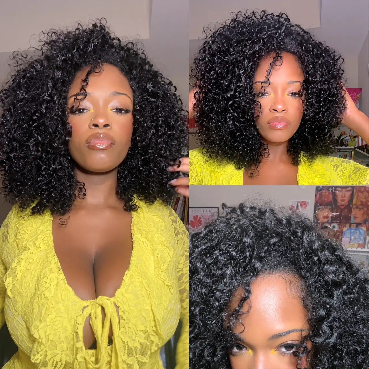 THE FOX Remy Human Hair 3-in-1 Curly Half Wig for Black Women - Black Woman Wigs, Deep Curly Hair, Kinky Afro, Glueless Drawstring Cap, 250% Density Clip-In Flip Over Seamless, Lightweight Half Braid, Beginner-Friendly for Work, Side Part, Cute High Bun