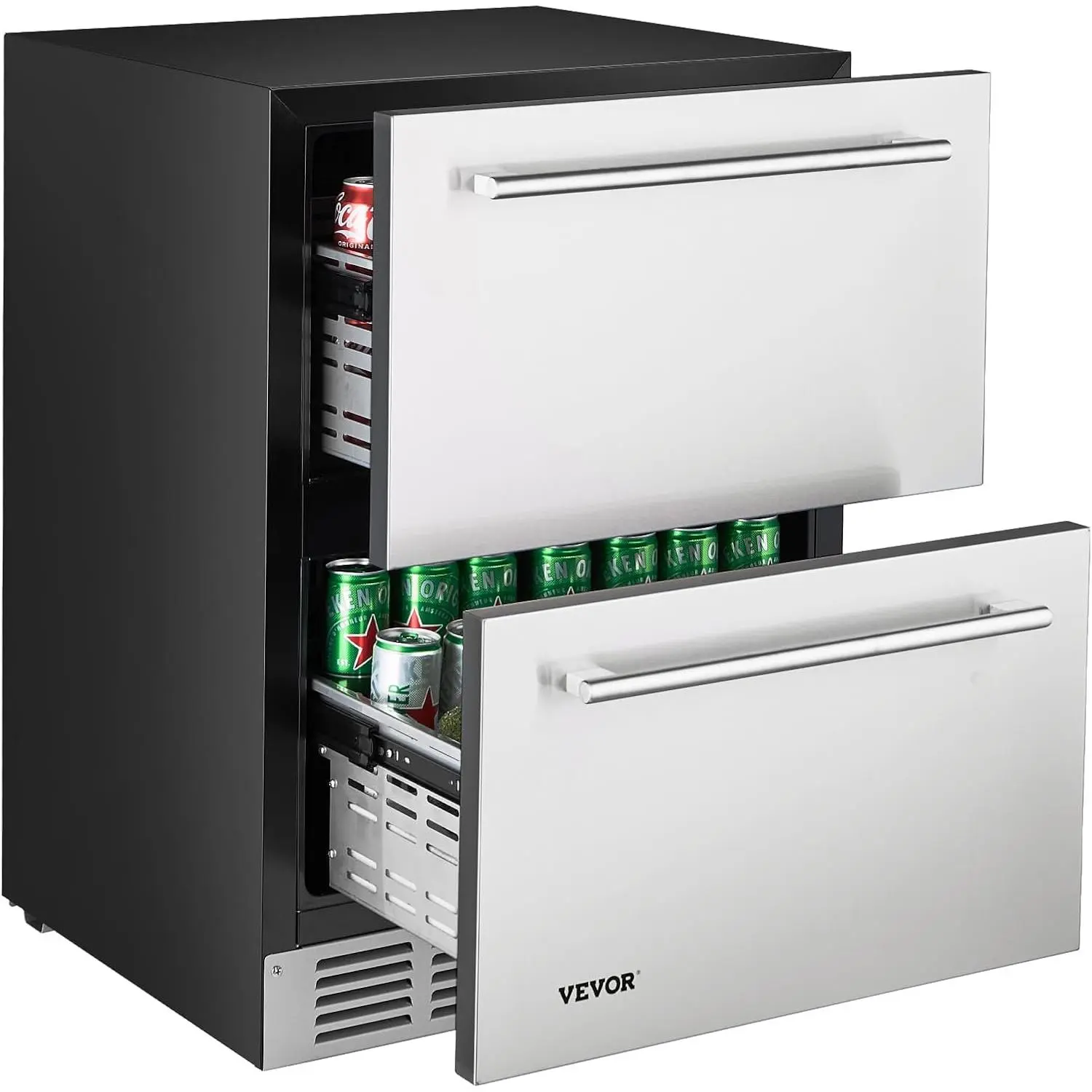 VEVOR 24-inch Stainless Steel Counter Refrigerator, 140L/4.9 cu.ft Large Capacity Dual Drawer Fridge with Precise Temp Control, Powerful Compressor, LED Display, Power-Off Memory, Frost-Free Cool No Frost, for Office/Commercial Use, Silver