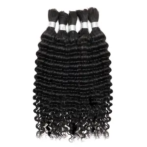 Deep Wave Boho Braiding Virgin hair Fullness Human Hair Bulk for Braiding 10-24 inches No Weft Deep Curly Human Hair Extension 95-100 Gram Natural Color Boho hair