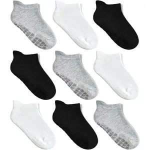 SQ-SOK021 Baby Non-Slip Ankle Socks (9 Pairs) – Superior Grip, Soft Cotton, for Active Toddler Girls & Boys (Ages 0-7)
