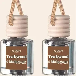 Teakwood + Mahogany Car Air Hanging Fragrance Oil Diffuser – Car Air Freshener Diffuser for Essential Oils, Scents Fragrance Aromatherapy Automobile Diffuser, Long Lasting Car Diffuser Bottle