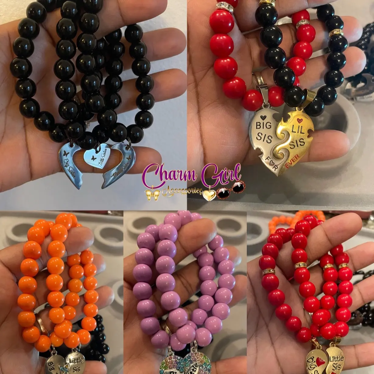 CharmGirl Sister Sister Bracelet Sets Handmade with 10mm Glass Beads Perfect for Sisters in Vibrant Colors