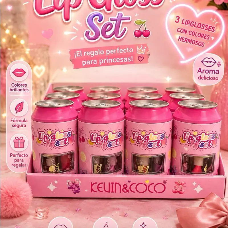 Kevin Coco Lío Gloss Set, Glossy Lip Gloss Collection for Beauty & Personal Care Makeup