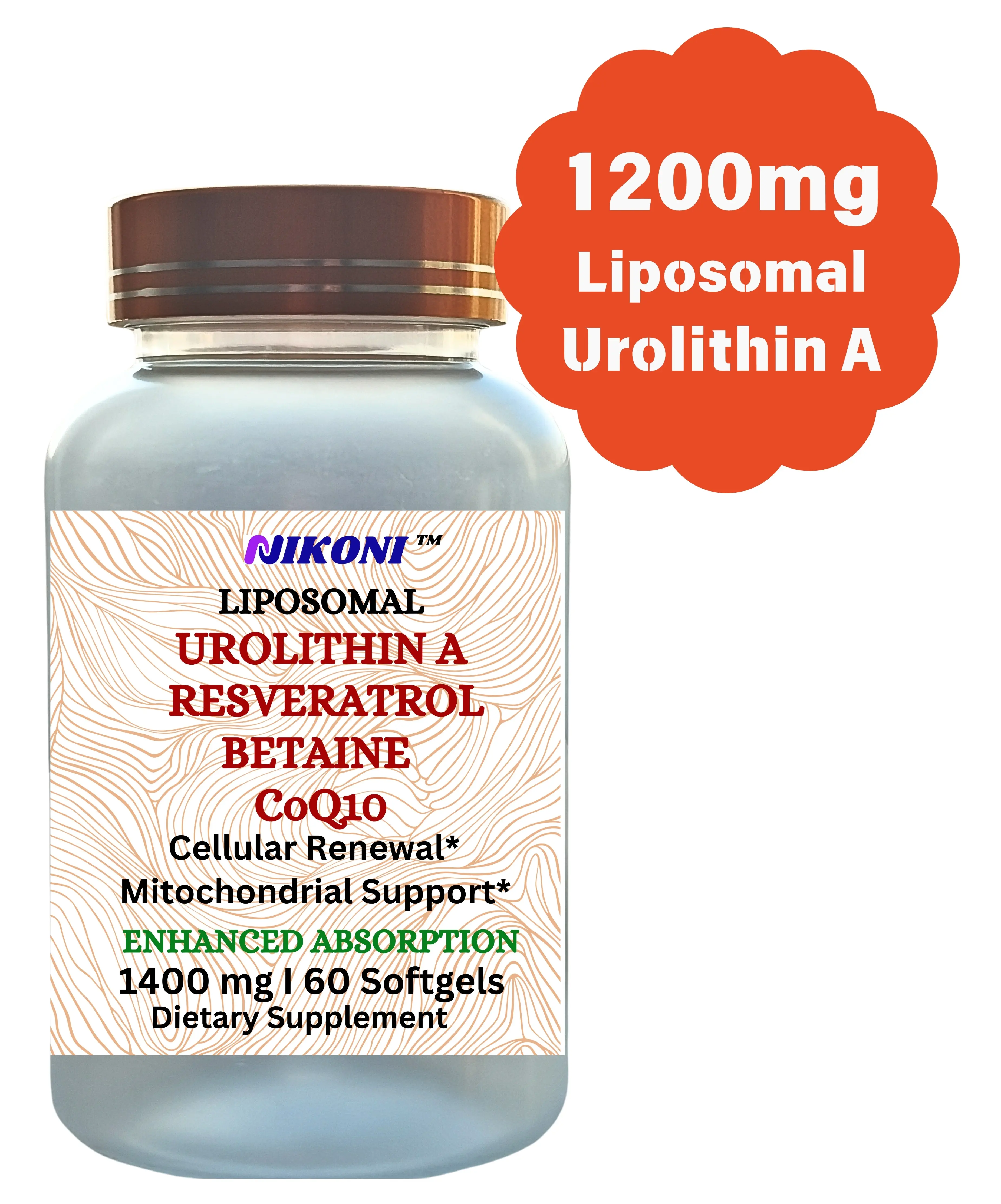 Nikoni Liposomal Urolithin-a Supplement, Maximum Metabolism, Healthy Aging & Wellness, 60 Softgels Dietary Supplements. Healthcare Vitamin