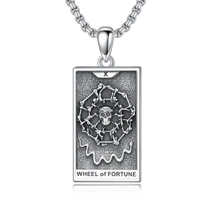MEIDERBO Dream Chaser Wheel of Fortune Necklace 925 Sterling Silver Oxidized Finish Tarot Pendant Stainless Steel Bead Chain 22+2 Inch Bella Chain Lucky Jewelry