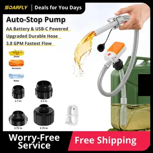 Auto-Stop Pump, Dual Powered (AA Battery & USB-C), 3.8 GPM Fastest Flow, Transfer Pump Water Gasoline Diesel Kerosene Oil and other Liquid Transfer, Siphon Pump, Father's Day Gift - SOARFLY #SummerWins #DealsForYouDays