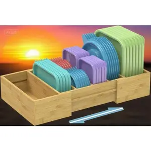 Bamboo Kitchen Organizer with Adjustable Dividers, Expandable Lid Storage for Cabinets & Countertops, Pantry Organizer for Food Containers, Space-Saving Home Storage Solution, Durable Bamboo Shelf Organizer