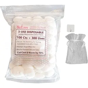 Nonwoven Cotton Balls for Premium Skincare, 100 Ct, Ultra Absorbent, Non-Tearing & Lint-Free, Retains Shape When Wet, Priced as Disposables—Use 3X with Wash Bag & Hook