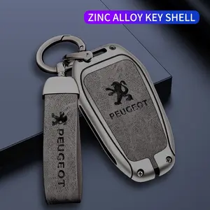 Leather Zinc Alloy Car Smart Key Case Shell Cover Protector Fob For Peugeot 308 408 508 2008 3008 4008 5008 Keychain Accessories Car Key Accessory