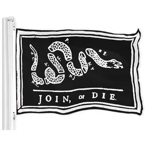 G128 - Join, or Die Flag (Black) 3x5 FT Printed Brass Grommets 150D Polyester Indoor/Outdoor - Much Thicker More Durable Than 100D 75D Polyester
