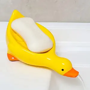 Charming Duck-Shaped Self-Draining Soap Tray, Oval Bathroom Drain Tray with Anti-Clumping Design, Creative Soap Holder, Multifunctional Strip Storage Rack