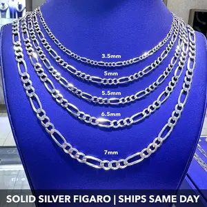 925 Sterling Silver Figaro Chain Necklace For Men Women Figaro Link Chain Cuban Link Curb Chain For Men Women , Mens Silver Chain , Silver Necklace 16 - 24 Inches