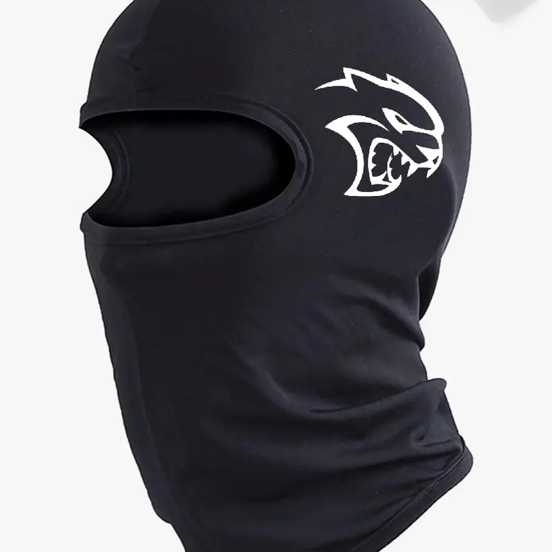 Hell Cat Unisex Ski Mask Balaclava in Red & Black with Graphic Design, Durable Polyester for Cold Weather Use