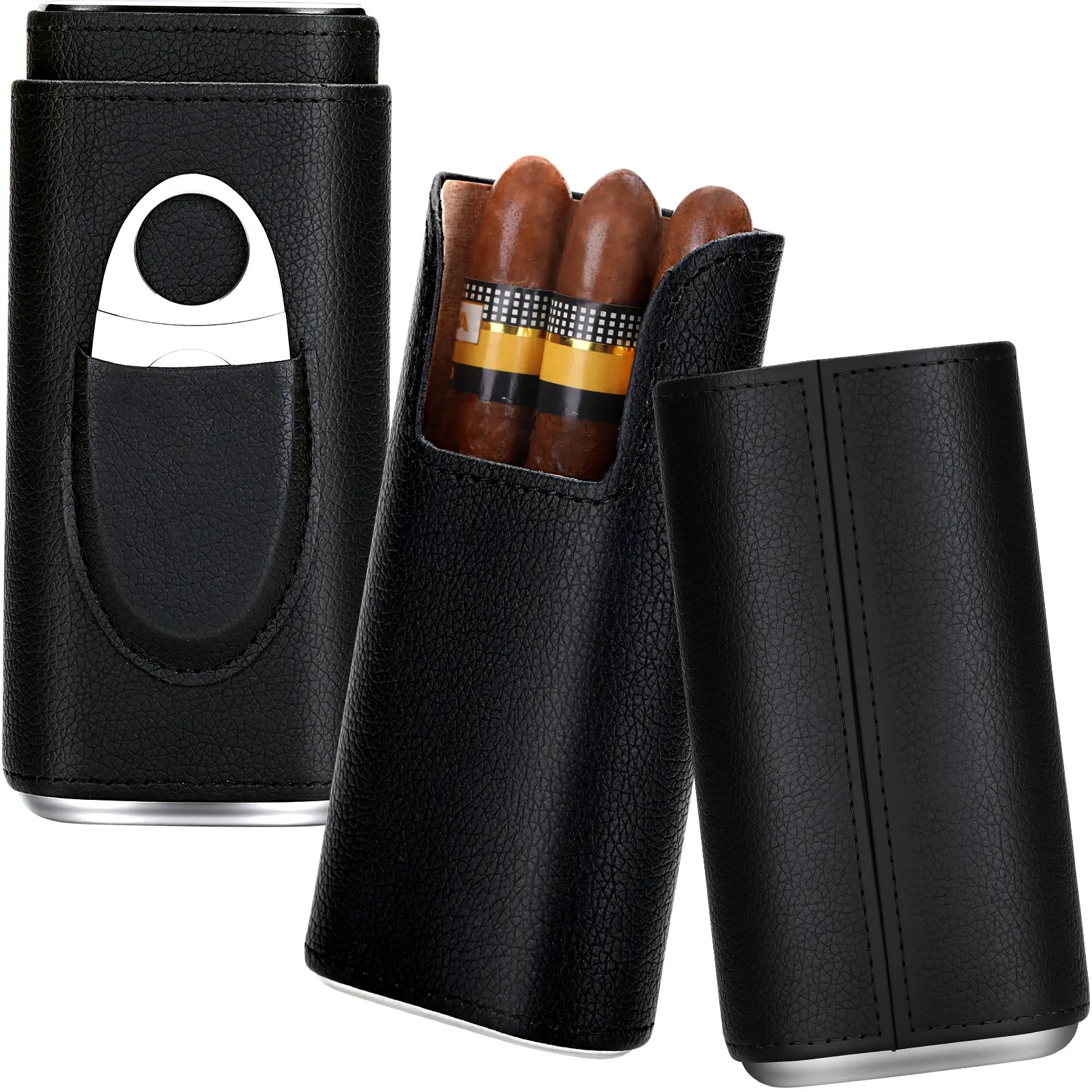 Portable 3-Cigar Travel Humidor Case - Cedar Wooden Lined Leather Box with Accessory Pocket, Bar Accessory Gift for Men, Accessories Portable 3-Cigar Travel Humidor Case - Cedar Wooden Lined Leather Box with Accessory Pocket, Bar Accessory Gift for Men, Accessories