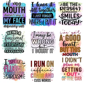 9 Pack Iron On Patches Funny Humorous Quotes with Colorful Backgrounds and Fun Fonts Iron on Applique for Clothes T-Shirts Jeans Bags Hats Pillows Reusable Washable for Casual Style Diy Material