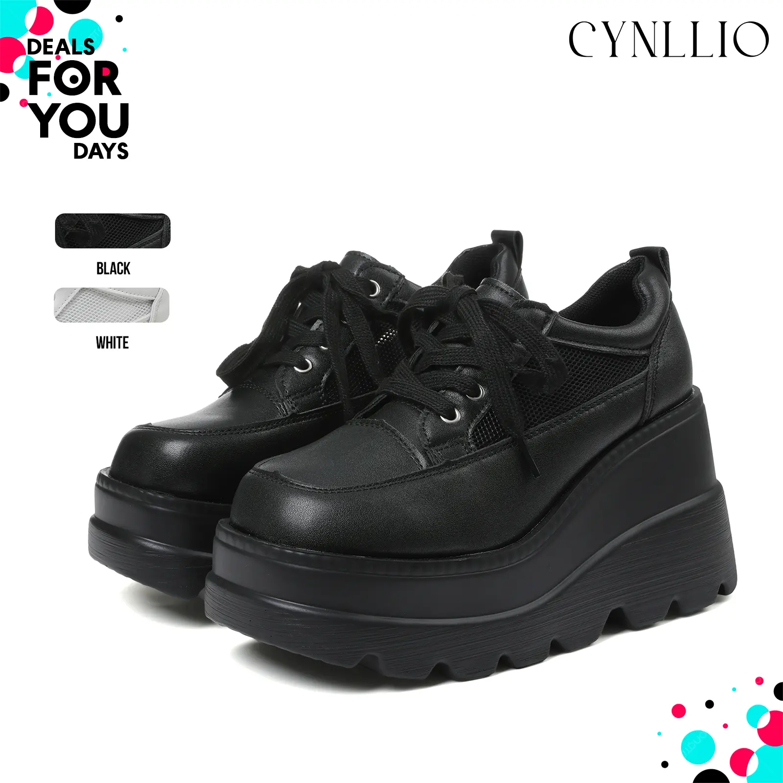 CYNLLIO Womens Sneakers Round Toe Platform Wedges High Heels Lace Up Comfy Slip On Walking Casual Workout Running Sports Outdoor Breathable Hollow Spring Summer Fashion Shoes Deals For You Days