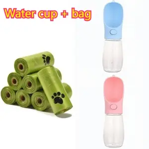 Dog Poop Bags Compostable Thick Waste Bags Pet Waste Bags Portable Dog Water Bottle Leak Proof One Hand Operation Easy Clean Outdoor Travel Accessories Pink Blue