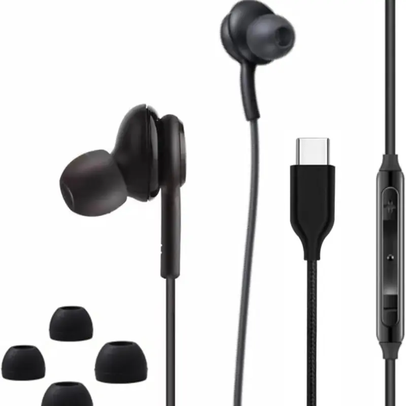 OEM Quality Type-C In-Ear Wired Headphones - Noise Cancelling HiFi Stereo Earbuds with Secure Grip, Bluetooth Connection, Android Compatibility, Charging Support for Workout Use