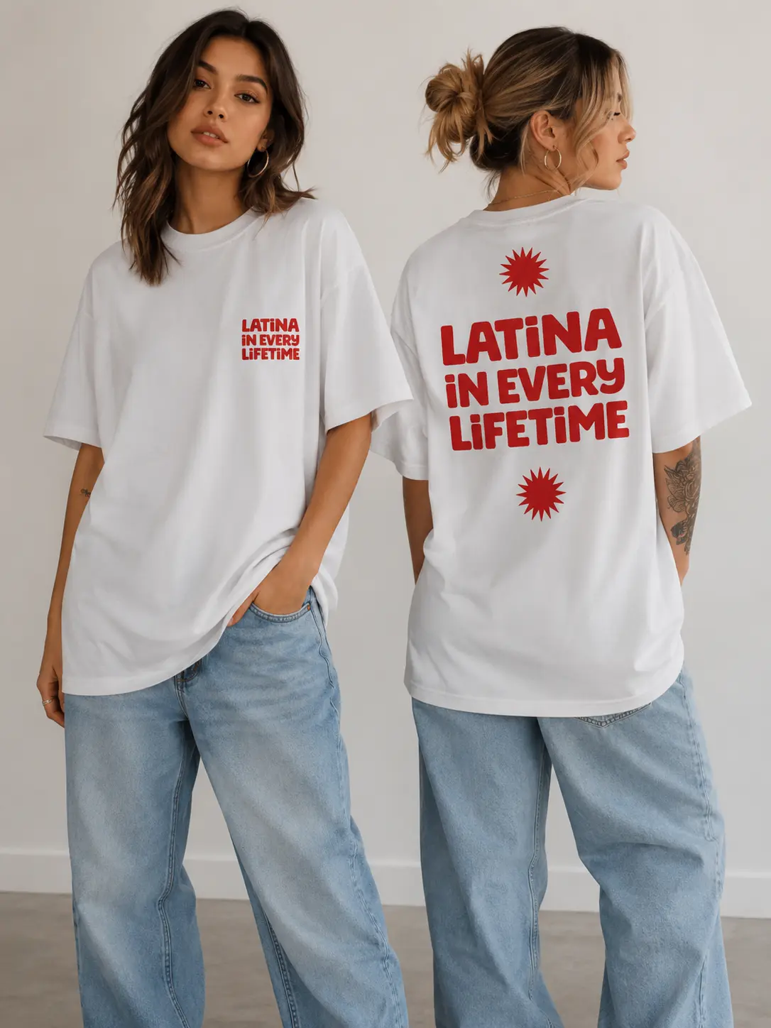 Latina In Every Lifetime Tee Graphic T-Shirt For Latina Casual Streetwear Baddiecore Y2K Aesthetic Oversized Fit Front And Back Print Hispanic Heritage Cultural Pride Top