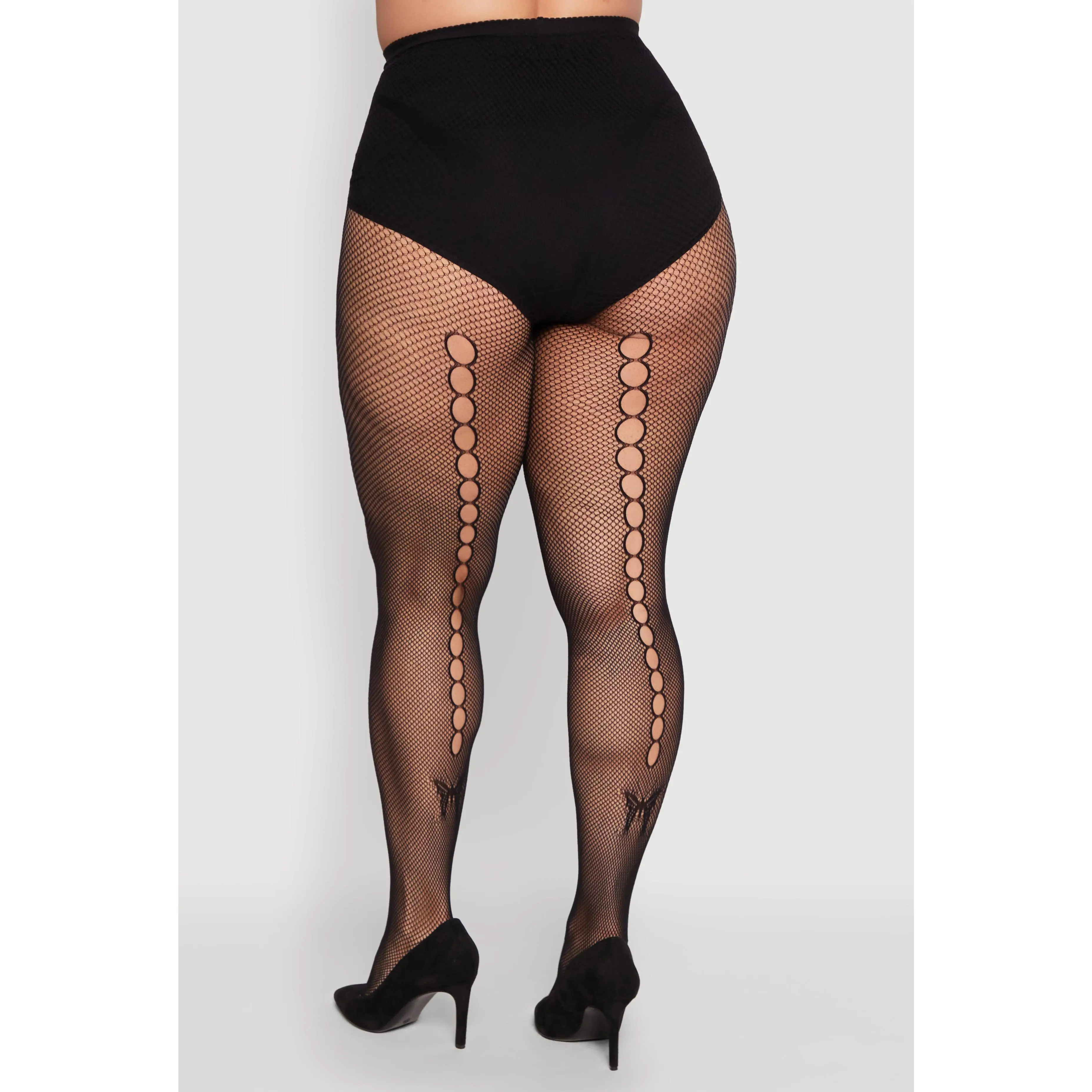 Plus Size High Waisted Patterned Fishnet Tights