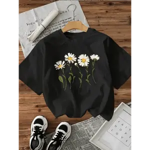 Women's Vintage Casual Short Sleeve Crew Neck T-Shirt, Chic Daisy Floral Tshirt, Women's Retro Good Graphic Tee, Unisex Funny Trendy Gift, Aesthetic Everyday Wear, Cotton Top Womenswear Streetwear